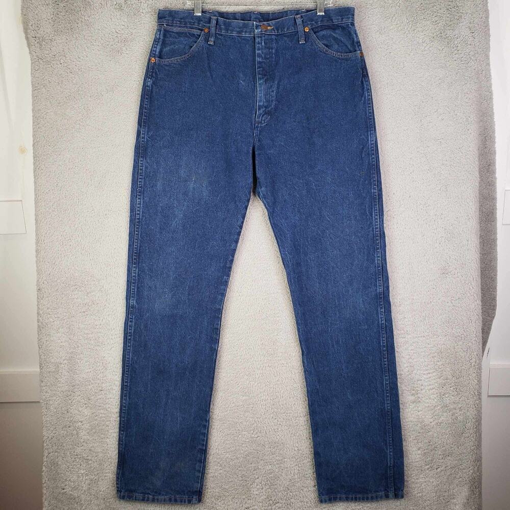 Wrangler Jeans Men’s Size 38x36 Tall Straight Leg Blue Rodeo Leather Patch 38 - Picture 2 of 11